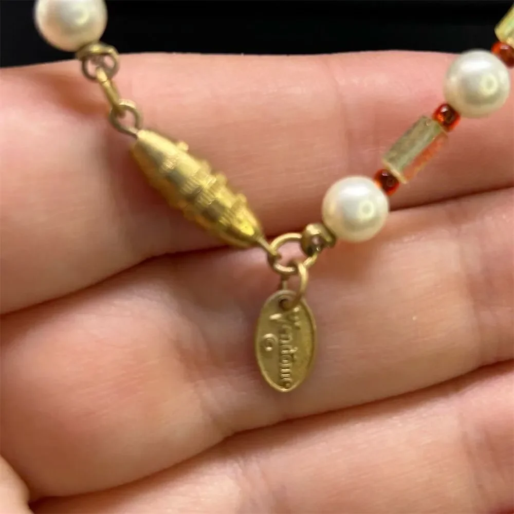 Vintage Vendome Signed Faux Pearl & Sparkle Beaded Long Necklace 28